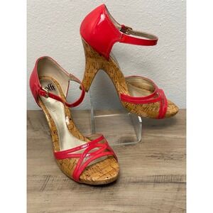 Sofft Sandals Cork Platform 11M Red Patent Leather Strappy Ankle Strap Heels